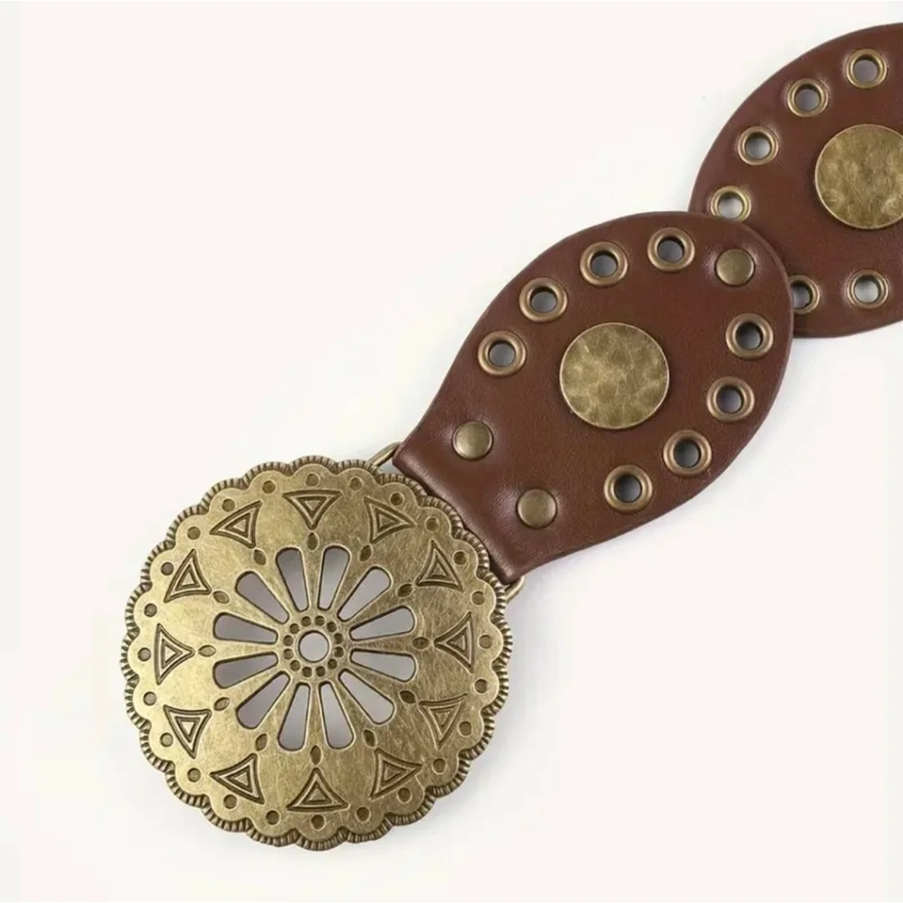 Boho Brown Belt Western Style Studded Belt Retro Bohemian Retro Womens Belts